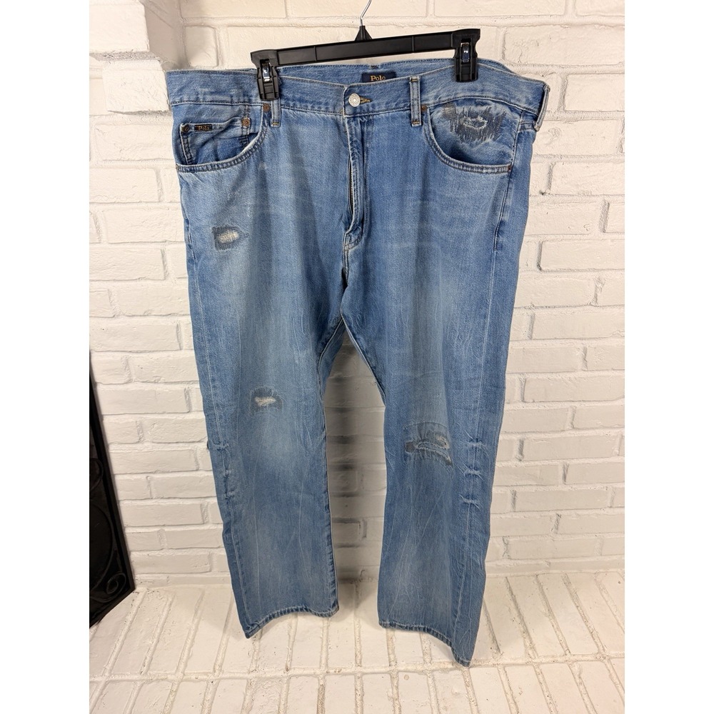 Polo Ralph Lauren Hampton Jeans 40x32 Relaxed Straight Distressed Light Wash